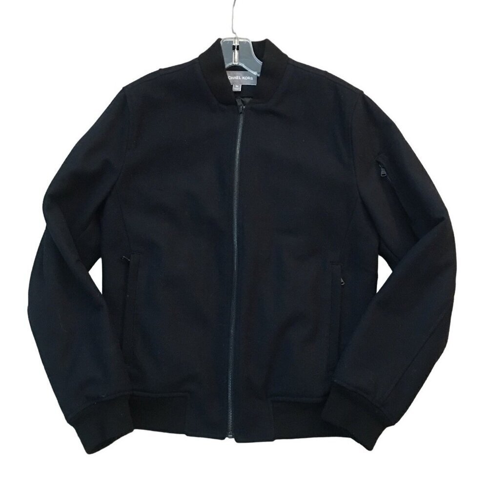 Michael Kors Mens Wool-Blend Bomber Jacket With Quilted Lining & Zip Closure